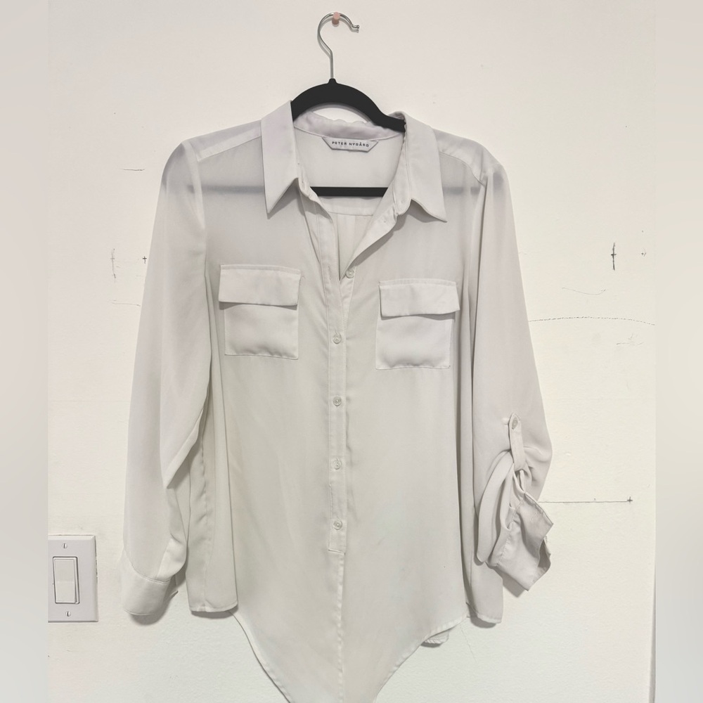 Peter Nygård white chiffon blouse M/L